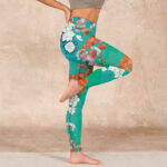 Buddha Stones Green Orange Beige Floral Print Gym Leggings Women's Yoga Pants - image 16