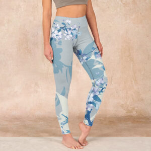 Buddha Stones White Blue Flowers Print Gym Leggings Women's Yoga Pants - LightBlue - US18，UK/AU22，EU50 (4XL) - image 1