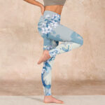 Buddha Stones White Blue Flowers Print Gym Leggings Women's Yoga Pants - image 16
