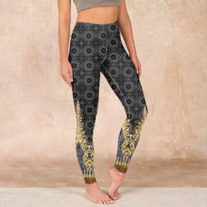 Buddha Stones Dark Gray Geometric Gold Feather Print Gym Leggings Women's Yoga Pants - DimGray - US18，UK/AU22，EU50 (4XL) - image 1