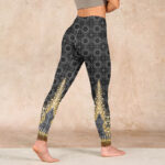 Buddha Stones Dark Gray Geometric Gold Feather Print Gym Leggings Women's Yoga Pants - image 5