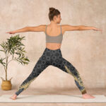 Buddha Stones Dark Gray Geometric Gold Feather Print Gym Leggings Women's Yoga Pants - image 12