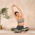 Buddha Stones Dark Gray Geometric Gold Feather Print Gym Leggings Women's Yoga Pants - image 13