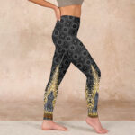 Buddha Stones Dark Gray Geometric Gold Feather Print Gym Leggings Women's Yoga Pants - image 17