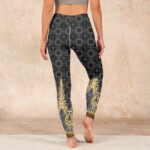 Buddha Stones Dark Gray Geometric Gold Feather Print Gym Leggings Women's Yoga Pants - image 15