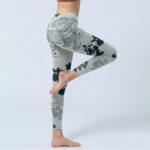 Buddha Stones Gray Koi Fish Floral Waves Print Gym Leggings Women's Yoga Pants - image 4