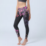 Buddha Stones Black Pink Floral Leaves Print Gym Leggings Women's Yoga Pants - Black - US18，UK/AU22，EU50 (4XL) - image 1