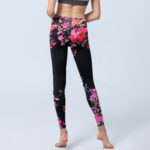 Buddha Stones Black Pink Floral Leaves Print Gym Leggings Women's Yoga Pants - image 7
