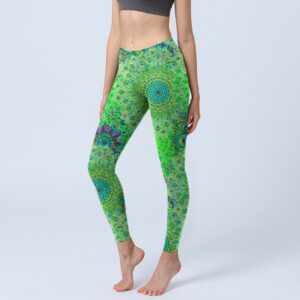 Buddha Stones Green Peacock Tail Feathers Print Gym Leggings Women's Yoga Pants - SpringGreen - US18，UK/AU22，EU50 (4XL) - image 1