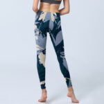 Buddha Stones Blue Plant Leaves Print Gym Leggings Women's Yoga Pants - image 7
