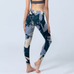 Buddha Stones Blue Plant Leaves Print Gym Leggings Women's Yoga Pants - image 4