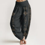 Buddha Stones Lotus Flowers Double Dorje Vajra Namaste Om Design Women's Elastic Waist Harem Pants - Black - US22，UK/AU26，EU54 (6XL) - image 1