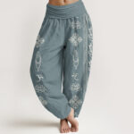 Buddha Stones Lotus Flowers Double Dorje Vajra Namaste Om Design Women's Elastic Waist Harem Pants - CadetBlue - US22，UK/AU26，EU54 (6XL) - image 5