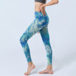 Buddha Stones Blue Abstract Oil Paint Water Pattern Print Gym Leggings Women's Yoga Pants - image 3