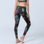 Buddha Stones Black Rose Leaves Pattern Print Gym Leggings Women's Yoga Pants - image 5