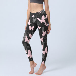 Buddha Stones Black Butterfly Plant Lines Pattern Print Gym Leggings Women's Yoga Pants - Black - US18，UK/AU22，EU50 (4XL) - image 1