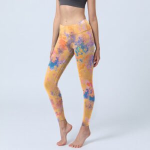 Buddha Stones Bright Yellow Abstract Watercolor Pattern Print Gym Leggings Women's Yoga Pants - SandyBrown - US18，UK/AU22，EU50 (4XL) - image 1
