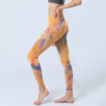 Buddha Stones Bright Yellow Abstract Watercolor Pattern Print Gym Leggings Women's Yoga Pants - image 3