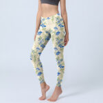 Buddha Stones Casual Dark Blue Flower Leaves Print Gym Fitness Leggings Women's Yoga Pants - Cornsilk - US18，UK/AU22，EU50 (4XL) - image 1