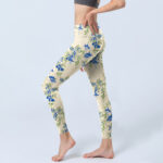 Buddha Stones Casual Dark Blue Flower Leaves Print Gym Fitness Leggings Women's Yoga Pants - image 3