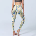Buddha Stones Casual Dark Blue Flower Leaves Print Gym Fitness Leggings Women's Yoga Pants - image 5