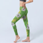 Buddha Stones Yellow-green Gray Flowers Print Sports Fitness Leggings Women's Yoga Pants - image 3