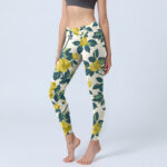 Buddha Stones Yellow Flowers Green Leaves Print Gym Fitness Leggings Women's Yoga Pants - Cornsilk - US18，UK/AU22，EU50 (4XL) - image 1