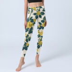 Buddha Stones Yellow Flowers Green Leaves Print Gym Fitness Leggings Women's Yoga Pants - image 6