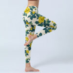 Buddha Stones Yellow Flowers Green Leaves Print Gym Fitness Leggings Women's Yoga Pants - image 4