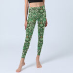 Buddha Stones Green Stitching Symmetrical Flower Leaf Pattern Print Gym Leggings Women's Yoga Pants - image 6