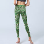 Buddha Stones Green Stitching Symmetrical Flower Leaf Pattern Print Gym Leggings Women's Yoga Pants - image 7