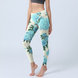 Buddha Stones White Stitching Peony Flowers Leaves Pattern Print Gym Leggings Women's Yoga Pants - Ivory - US18，UK/AU22，EU50 (4XL) - image 1