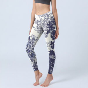 Buddha Stones White Stitching Flowers Leaves Birds Butterfly Pattern Print Gym Leggings Women's Yoga Pants - MintCream - US18，UK/AU22，EU50 (4XL) - image 1