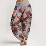 Buddha Stones Casual Lush Peony Flowers Leaf Pattern Women's Elastic Waist Harem Pants - LightSteelBlue - US22，UK/AU26，EU54 (6XL) - image 5