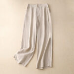 Buddha Stones Summer Casual Simple Design Linen Women's Wide Leg Pants With Zipper Pockets - Beige - US8-10，UK/AU12-14，EU40-42 (2XL) - image 43