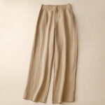 Buddha Stones Summer Casual Simple Design Linen Women's Wide Leg Pants With Zipper Pockets - PaleGoldenrod - US8-10，UK/AU12-14，EU40-42 (2XL) - image 37