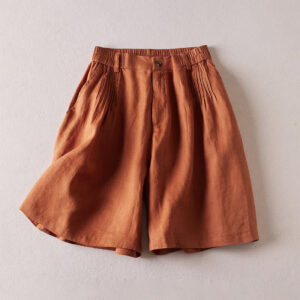 Buddha Stones Summer Daily Simple Wrinkle Design Cotton Linen Women's Shorts With Pockets