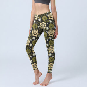 Buddha Stones Yellow Flowers Green Leaves Print Gym Fitness Leggings Women's Yoga Pants - DarkKhaki - US18，UK/AU22，EU50 (4XL) - image 1