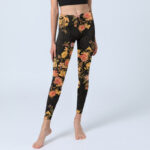Buddha Stones Yellow Pink Flowers Green Leaves Print Gym Fitness Leggings Women's Yoga Pants - image 6