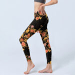 Buddha Stones Yellow Pink Flowers Green Leaves Print Gym Fitness Leggings Women's Yoga Pants - image 3