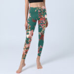 Buddha Stones Green Pink Flowers Print Gym Fitness Leggings Women's Yoga Pants - image 6