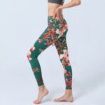 Buddha Stones Green Pink Flowers Print Gym Fitness Leggings Women's Yoga Pants - image 3