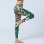 Buddha Stones Green Pink Flowers Print Gym Fitness Leggings Women's Yoga Pants - image 4