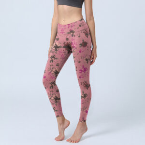 Buddha Stones Red Roses Pink Leaves Print Sports Fitness Leggings Women's Yoga Pants - PaleVioletRed - US18，UK/AU22，EU50 (4XL) - image 1