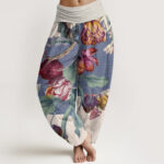 Buddha Stones Tulips Green Leaves Design Women's Elastic Waist Harem Pants - Beige - US22，UK/AU26，EU54 (6XL) - image 5