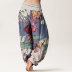 Buddha Stones Tulips Green Leaves Design Women's Elastic Waist Harem Pants - image 6