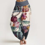Buddha Stones Tulips Green Leaves Design Women's Elastic Waist Harem Pants - LightSteelBlue - US22，UK/AU26，EU54 (6XL) - image 8