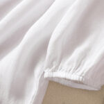 Buddha Stones Casual Plain Button Floral Embroidered Design Puff Half Sleeve Cotton Linen Women's Shirt - image 10