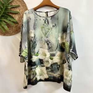 Buddha Stones Casual Loose Printed Morning Glory Rope Women's Crew Neck Design Half Sleeve Polyester T-shirt