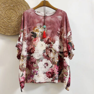 Buddha Stones Casual Printed Various Petals Dahlia Peony Women's Crew Neck Design Half Sleeve Polyester T-shirt